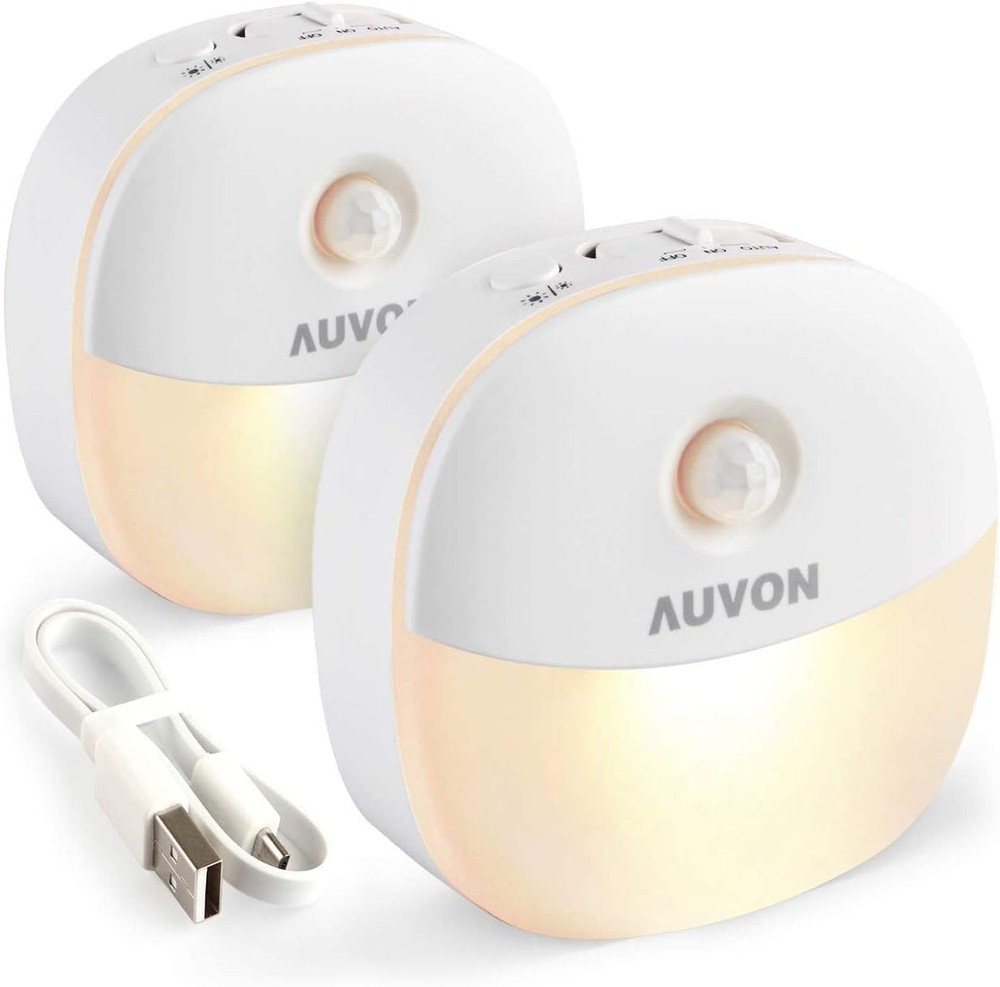 AUVON Rechargeable Battery Night Light, Mini with Motion 2 Pack, A-Warm white