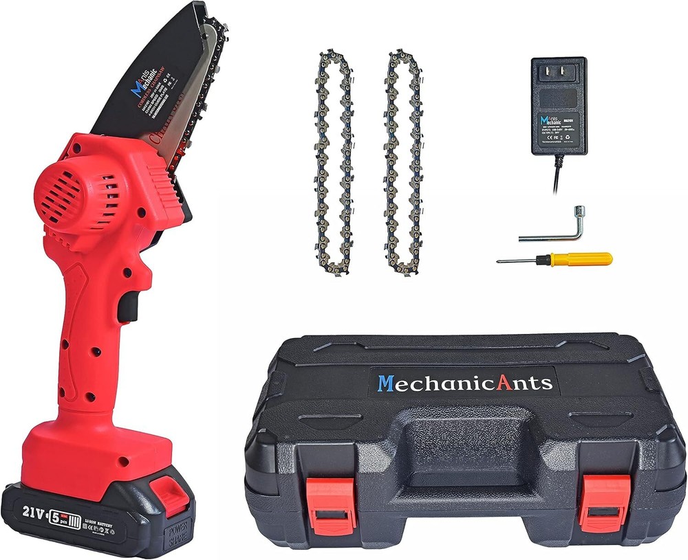 Mini 4in Electric Chainsaw with 2 Chains, Battery & Charger for Pruning