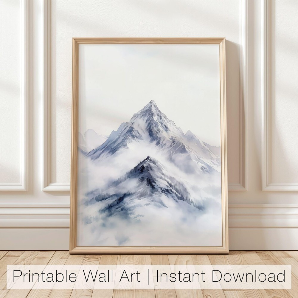 Minimalist Mountain Wall Art Winter Landscape Printable Modern Art Print Foggy