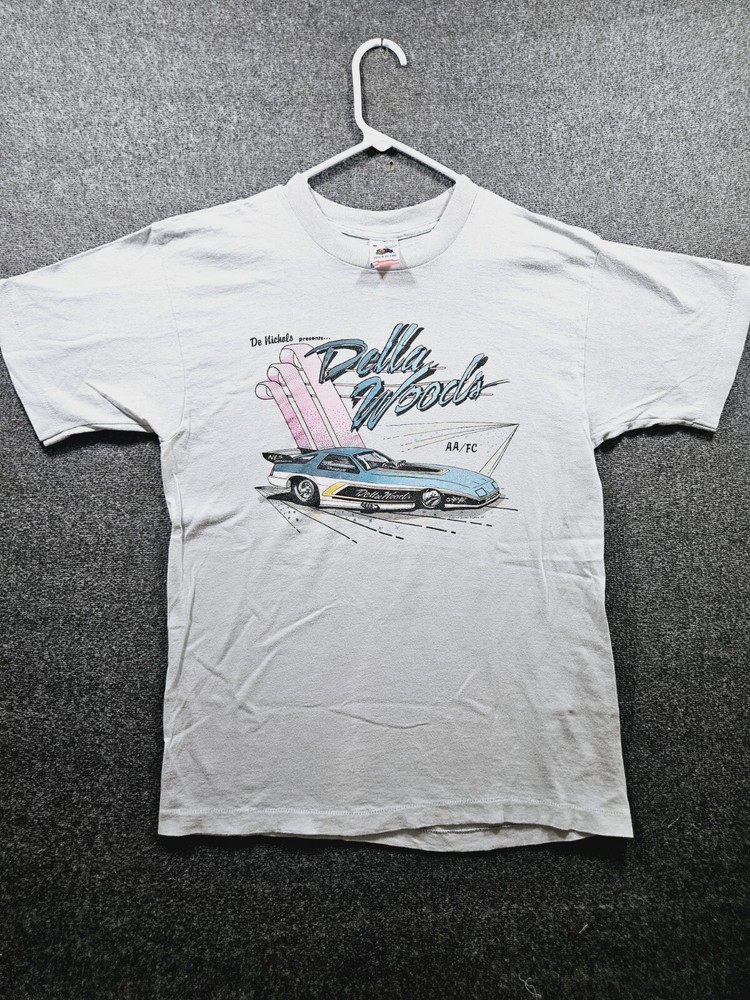 VTG Delta Woods Racing Graphic T-Shirt Fruit Of The Loom Single-Stitch MEDIUM
