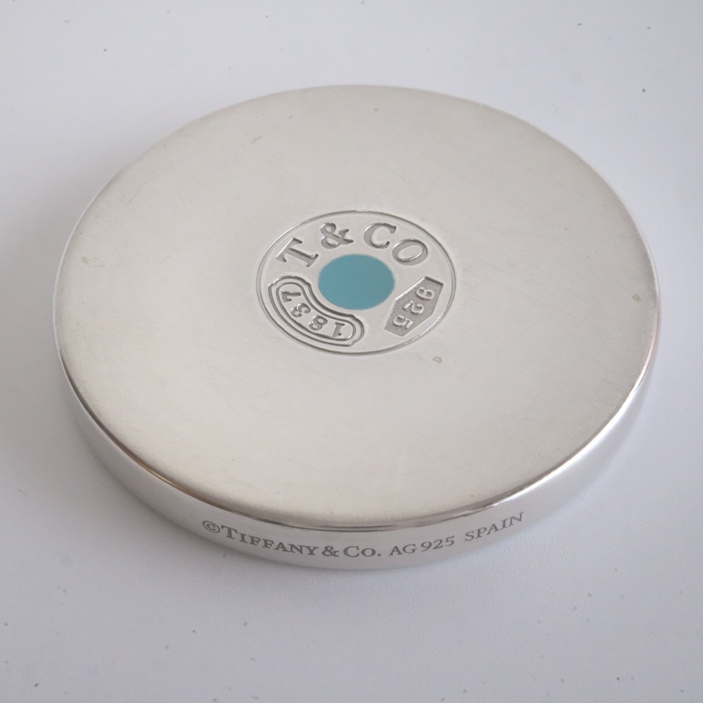 Tiffany & Co. Blue Enamel Round Compact Mirror 1837 SPAIN Silver 925 30.61g