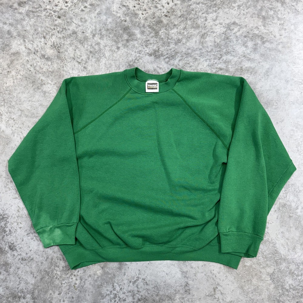 Vintage Tultex Sweatshirt Mens XL Green Crewneck Raglan Pullover Made USA 90s