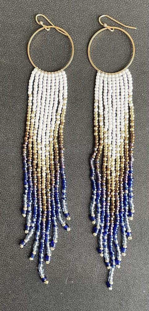 Boho Native Style Multicolor Seed Bead Beaded Earrings Fringe Tassel Hoop Long