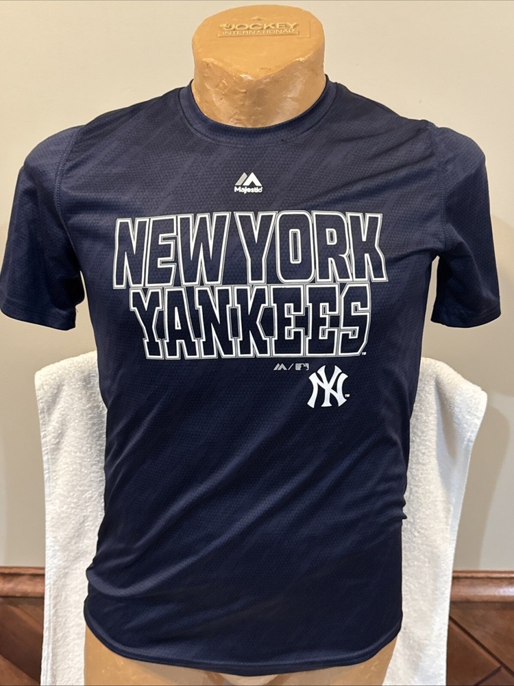 AWESOME New York Yankees Youth Sz Lg 14-16 Blue Majestic Dri-Fit Shirt, NICE!