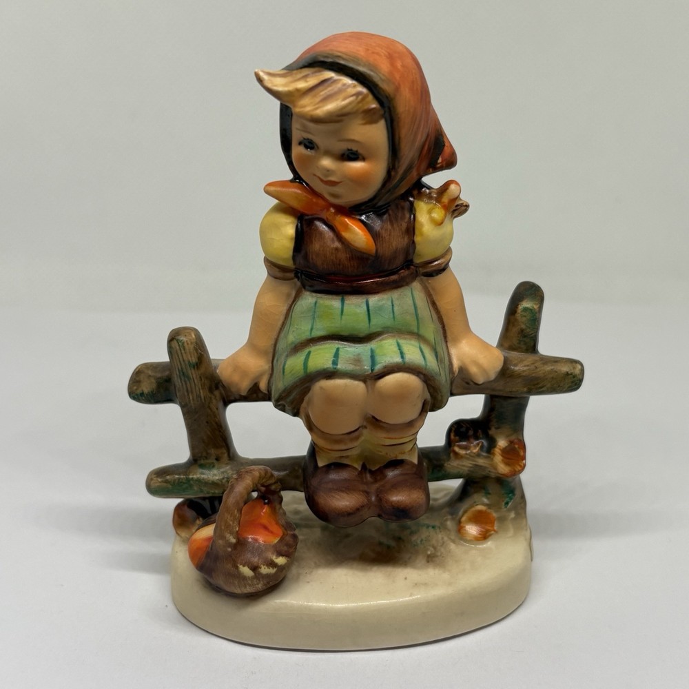 Goebel Hummel Just Resting 112 3/0 Figurine W Germany Girl on Fence TMK 6