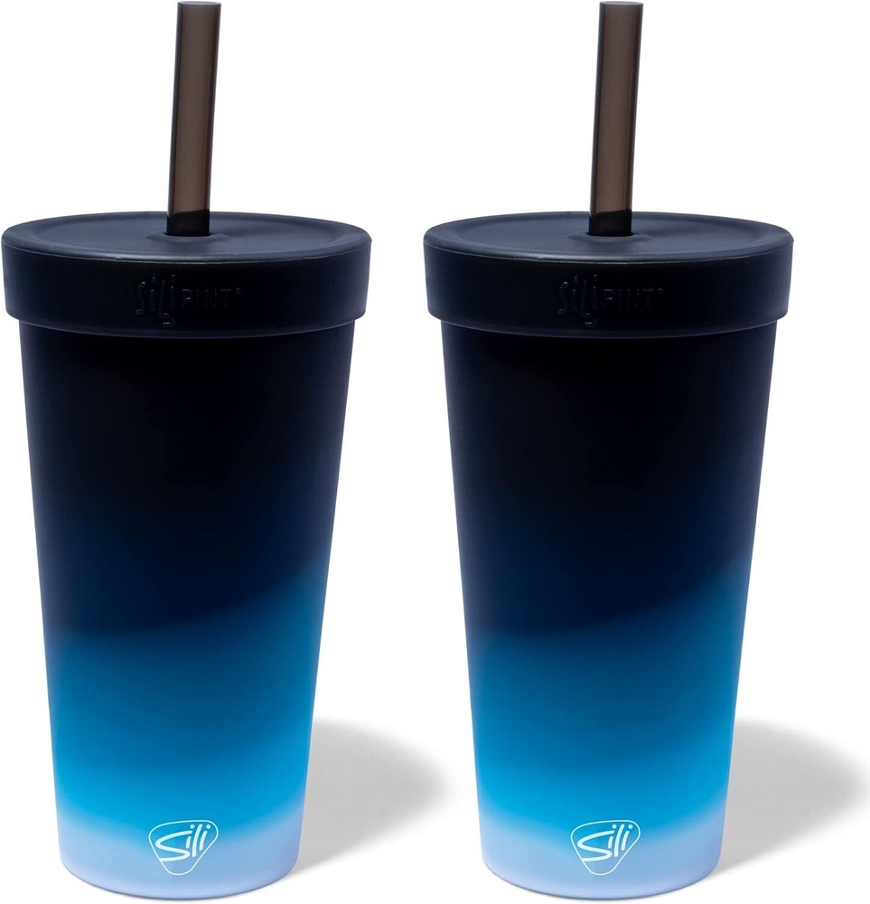 Silipint: Silicone 22oz Straw Tumblers:2 Pack Moon Beam-Reusable Unbreakable Cup