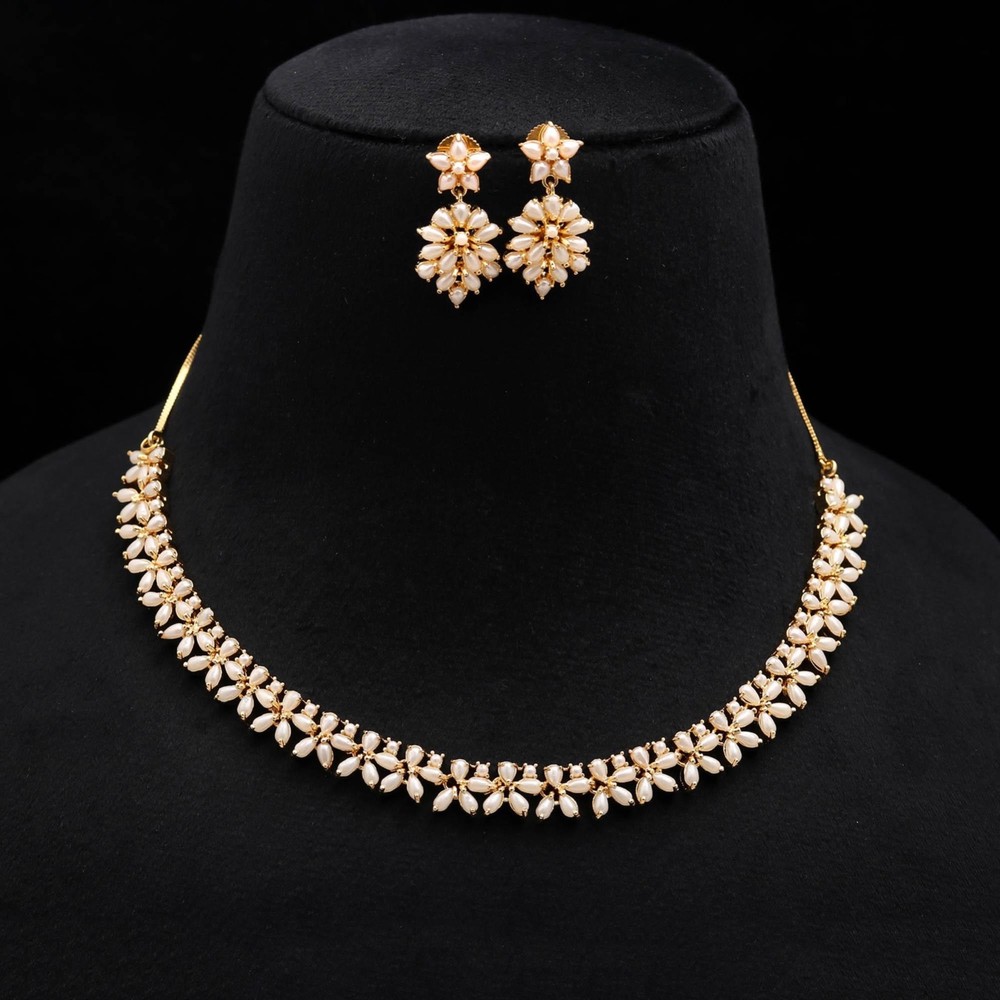 Handmade Pearl Choker Necklace Set | Wedding & Party Jewelry Gold Plated