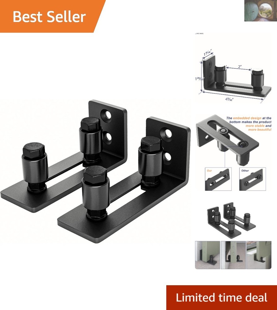 Black Heavy-Duty Barn Door Floor Guide Roller Set - 2-Piece Easy Install Kit