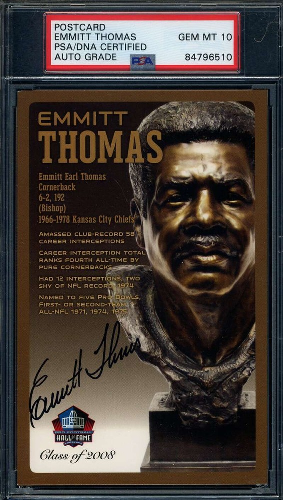 Emmitt Thomas Gem Mint 10 PSA DNA Signed HOF Bronze Bust Postcard Autograph