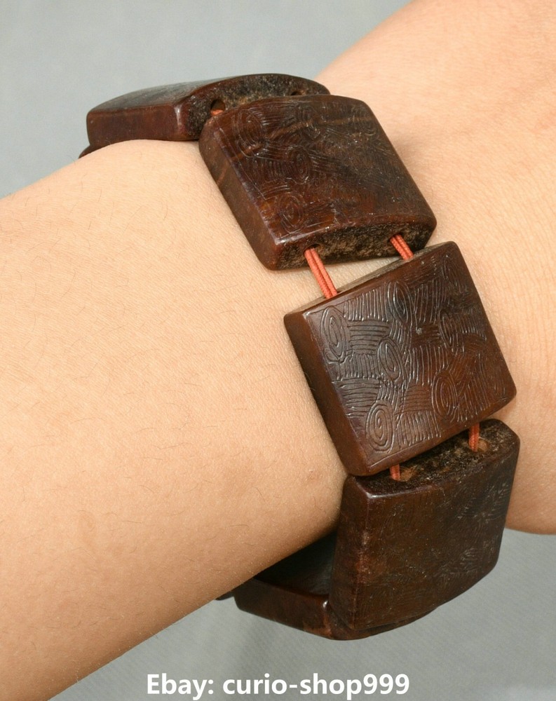 Liangzhu Culture Ancient Jade Hand Carved Pattern Bracelet Handmade Chain