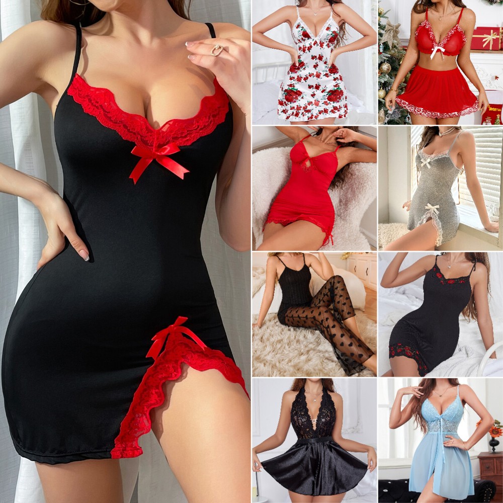 Women's Sexy-Lingerie Babydoll G-string Sleepwear Underwear Lace Dress Nightwear