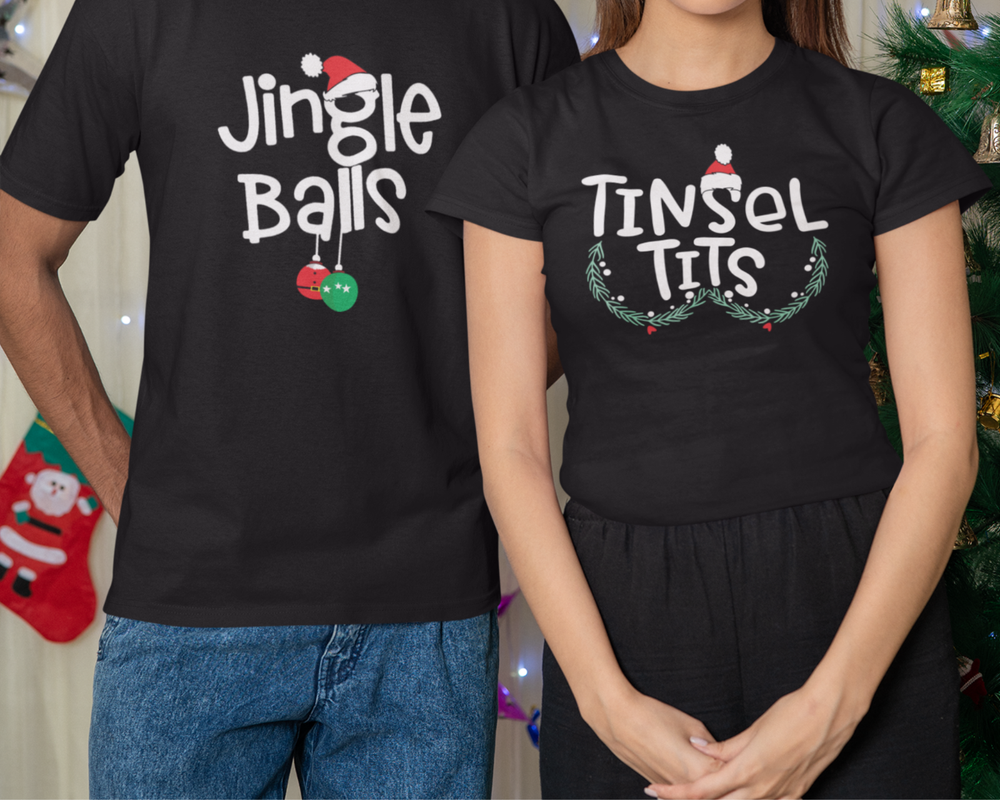 Jingle Balls Tinsell T**ts Christmas Funny Couple Shirts Men's Women T-shirt