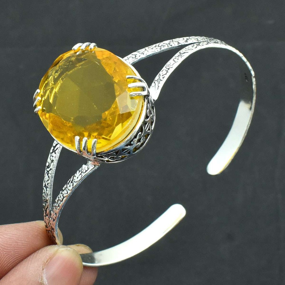 Citrine Gemstone Adjustable Handmade Ethnic Bangle Jewelry 26g Gift AB 71782