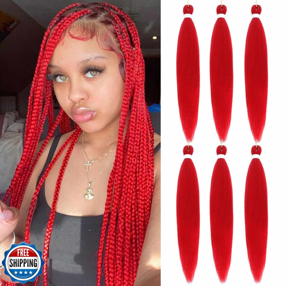 Royota Red Braiding Hair Pre Stretched Easy Hair Extension Yaki Synthetic Pre
