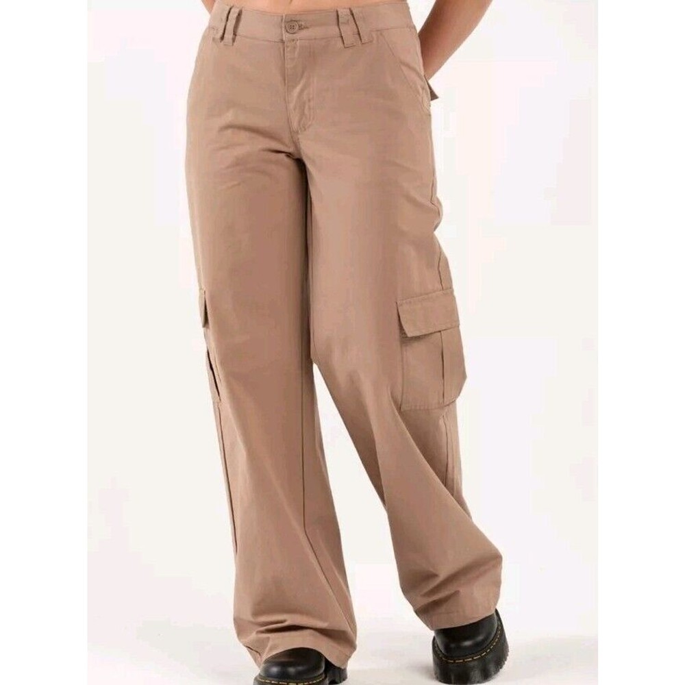 NWT RSQ Sz XL Dark Khaki Low Rise 90s Y2K Style Cargo Utility Pants Wide Leg