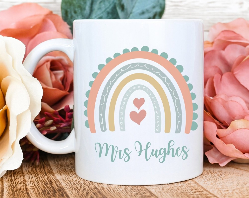 Personalised Teacher Mug Rainbow Custom Name Teaching Assistant Gift End Of Year