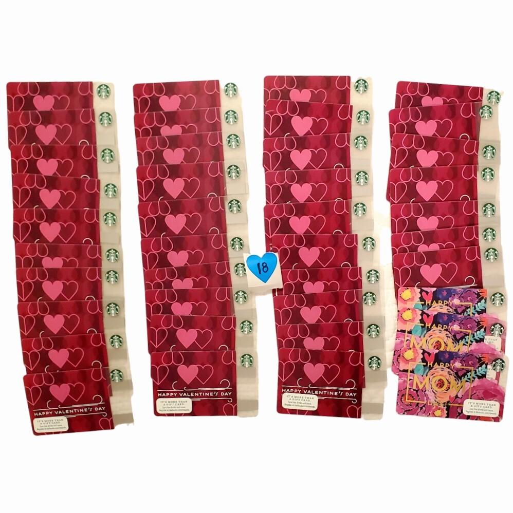 Starbucks Gift Card LOT 18 Valentine Class Set & Mom's Day All New Unused-image