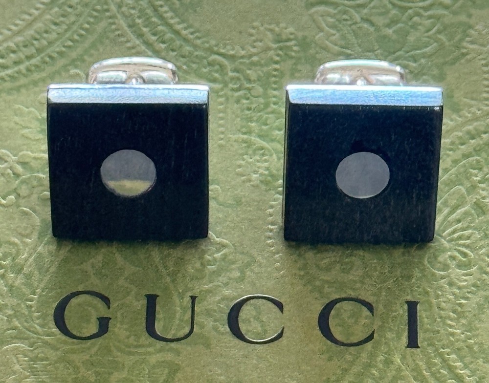 Gucci Square Cufflinks in Wood & Sterling Silver 925 Made in Italy