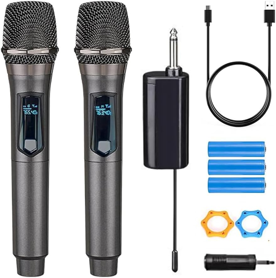 Rechargeable UHF Wireless Dual Handheld Microphone for Dynamic Performance