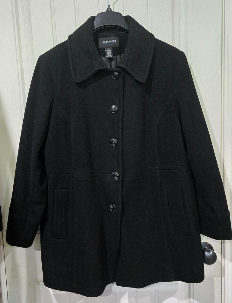 London Fog Mens XXL Black Wool Blend Peacoat Button-Up Jacket