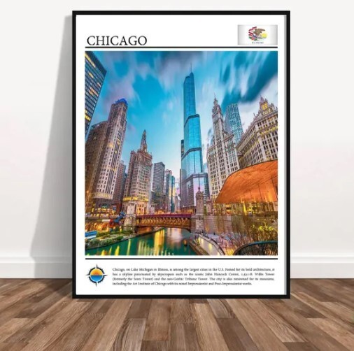 Chicago Skyline Poster Print | Modern Art Iconic Chicago Landmarks