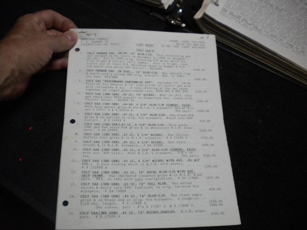 Harrison Carroll List 0697  May  1997    Colt SAAs , euro pistol  price list