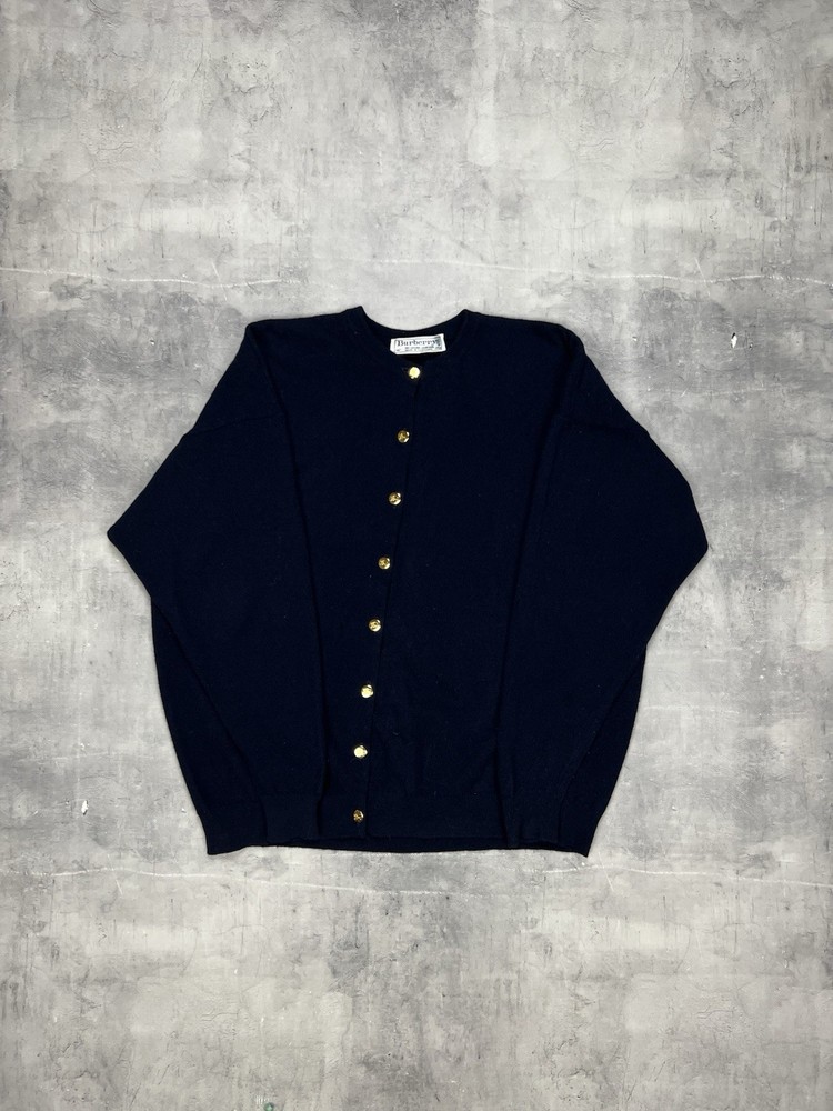 Burberry Vintage Navy Blue Cardigan Gold Buttons Size 46