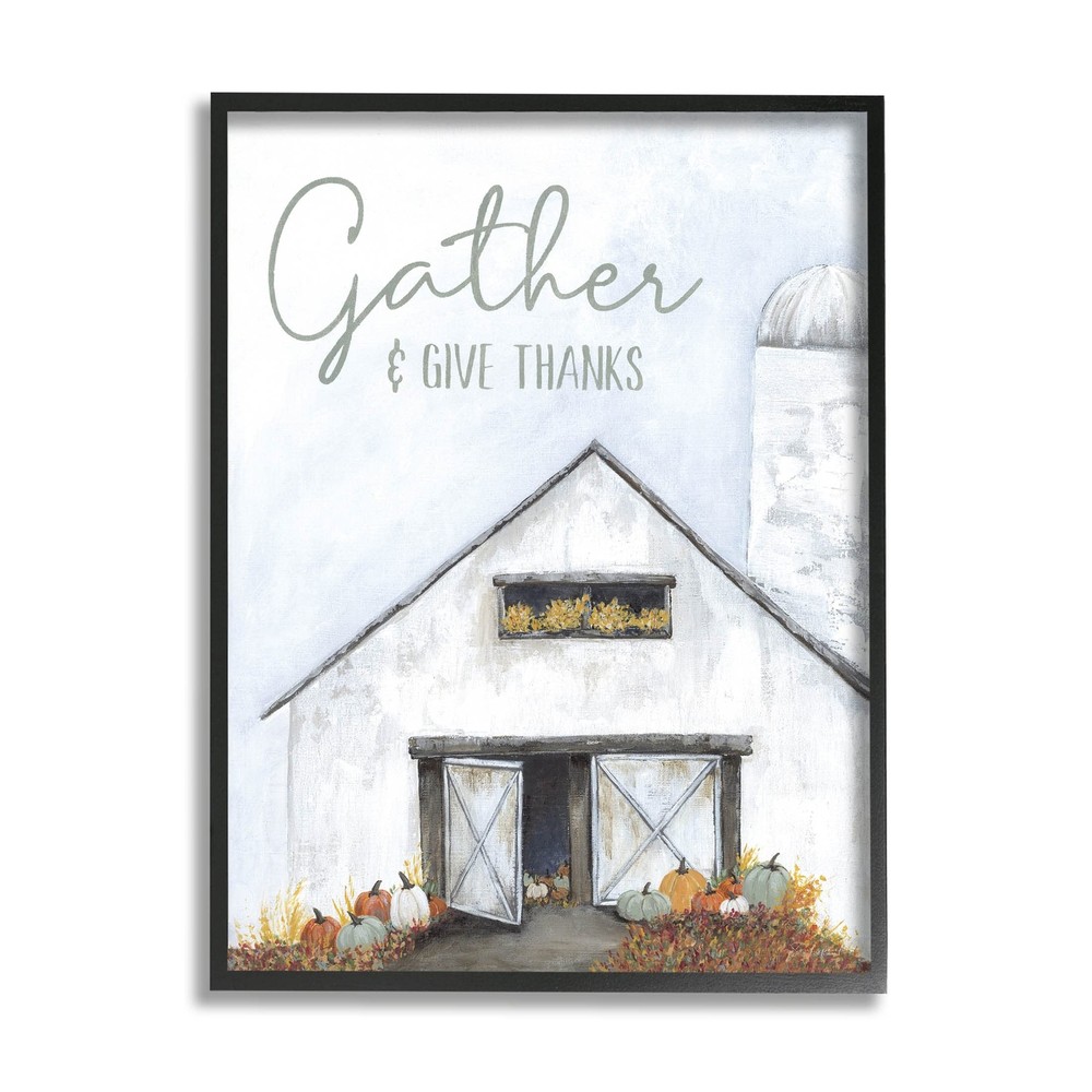 Gather & Give Thanks Autumn Barn Giclee Framed Wall Art, Design by Soulspeak ...