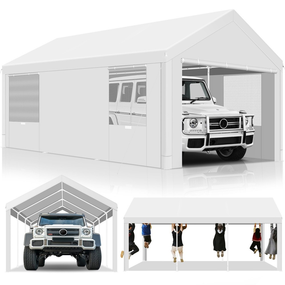 Outdoor 10'x20' Carport w/ Doors&Sidewalls, Heavy Duty Canopy Garage Shed Tent\\