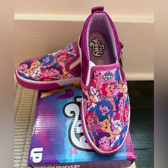 GroundUp My Little Pony Pink & Purple Slip On Sneakers Size 2 New in Box