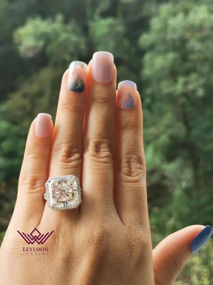 12 Carat Square Radiant Cut Double Halo Tulip Set I-J Color Moissanite 10K Ring