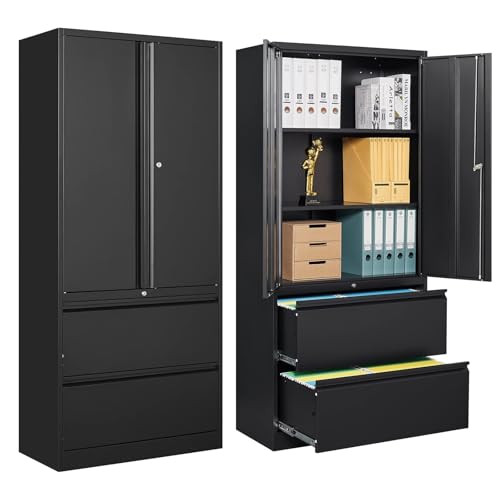 2 Drawer Lateral File Cabinet - Metal Storage Cabinet with Locking Drawers fo...