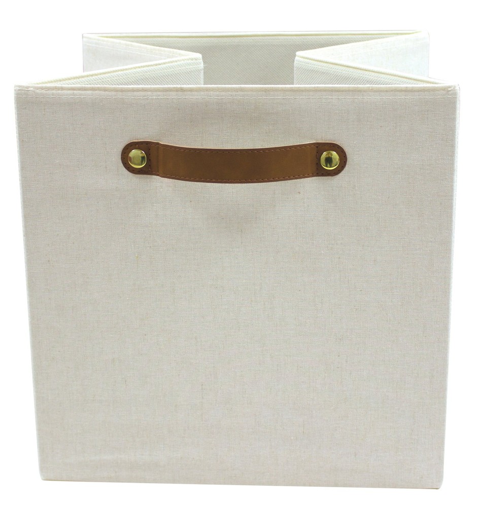 Better Homes & Gardens 12.75-Inch Vanilla Fabric Storage Cubes with Leather Handles 2-Pack Set  