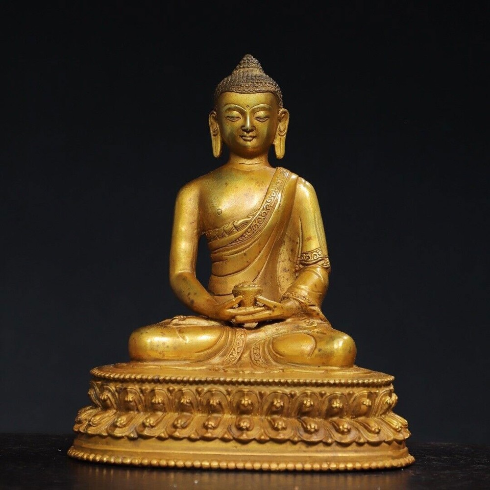 8-inch antique Tibetan Buddhist temple bronze gilt Shakyamuni Buddha statue from China