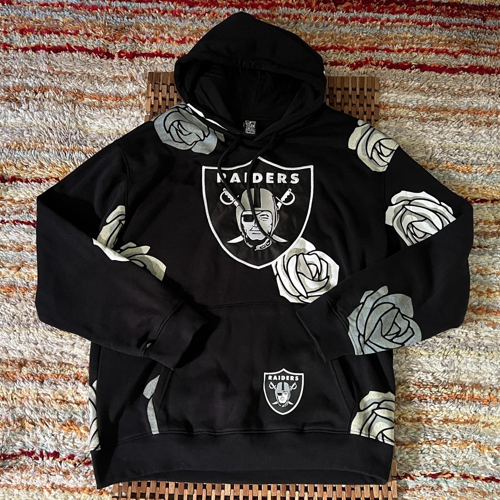 NFL On Field Raiders AOP All Over Print Floral Graphic Hoodie Hoody Black Large