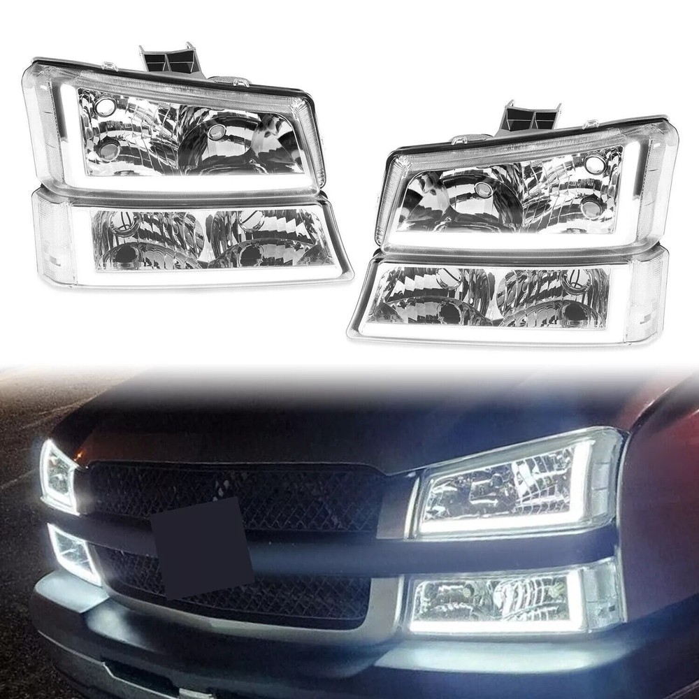Headlights+Bumper Lamps w/LED DRL For Chevy Silverado 1500 2500 3500 2003-2007