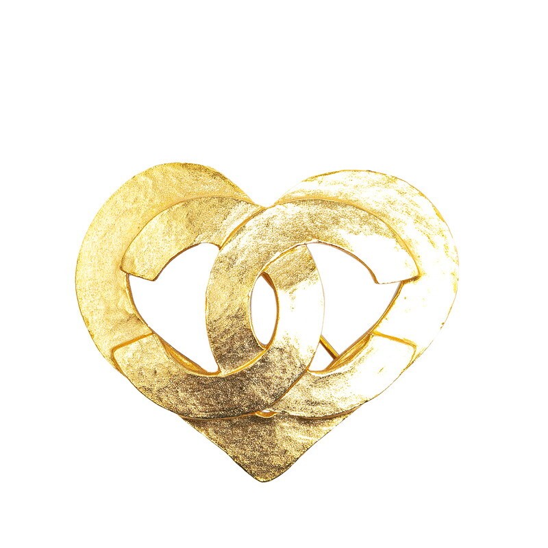 Chanel Vintage Coco Mark Gold Plated Heart Motif Brooch 95P 628460