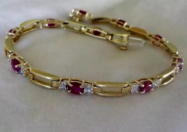 5CT Oval Lab-Created Pink Ruby Bracelet in 14K Yellow Gold Plated