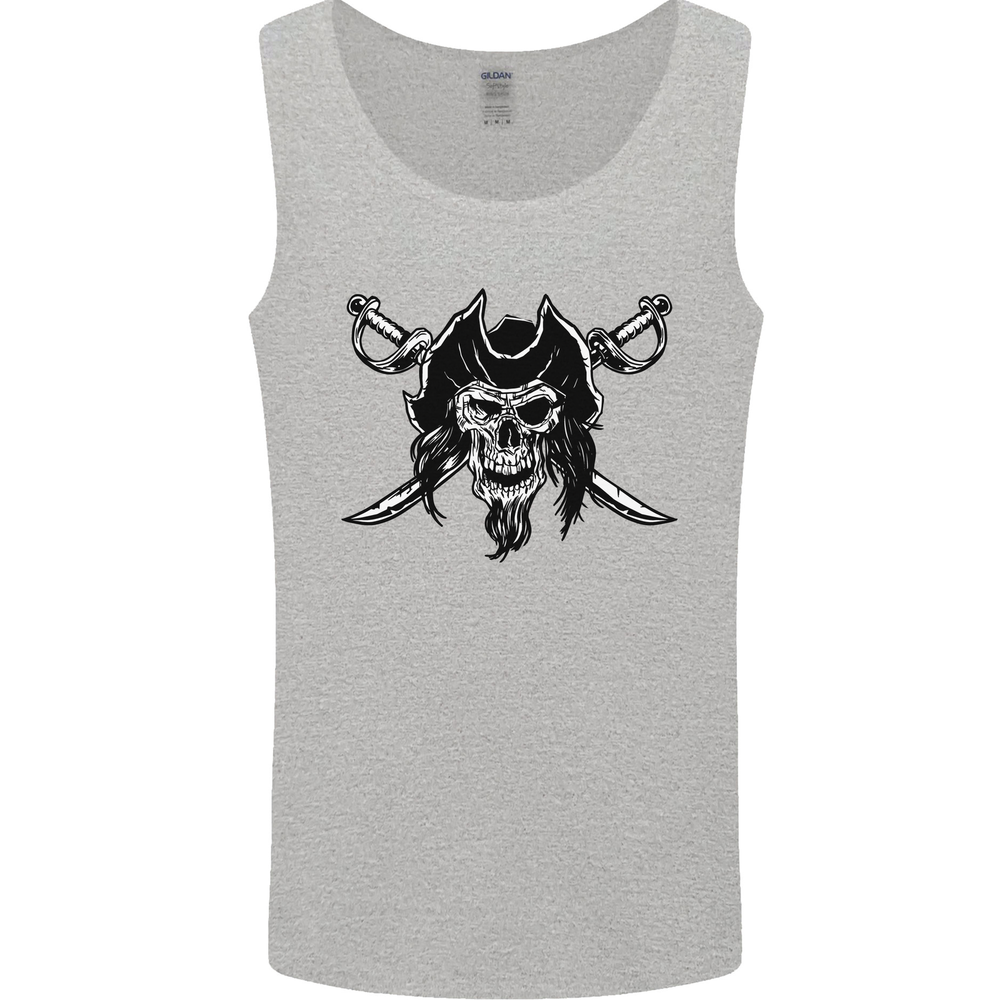 Pirate & Swords Skull Captain Jolly Roger Mens Vest Tank Top