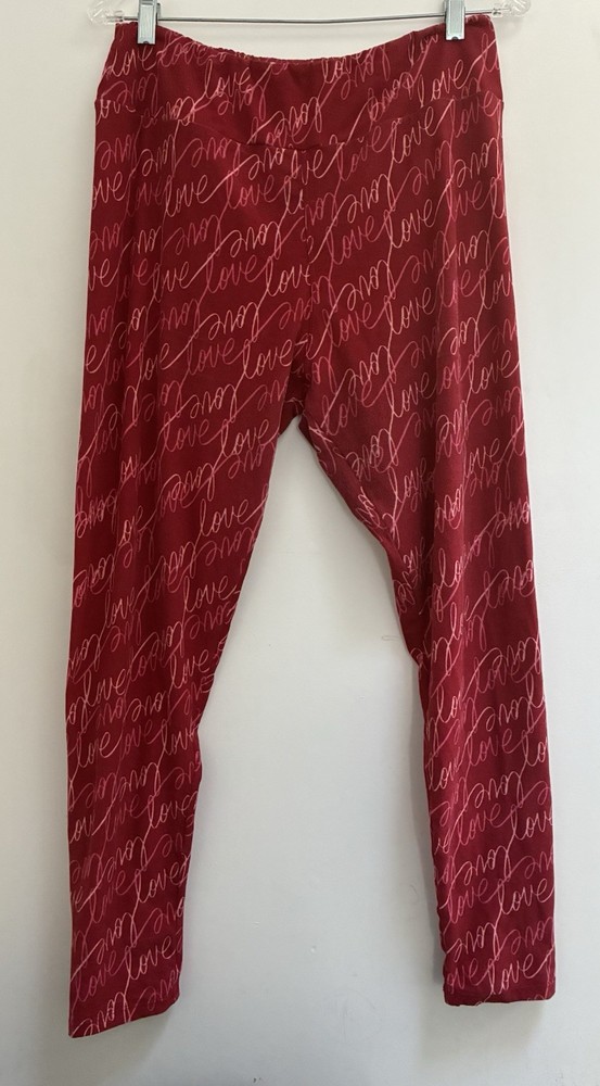 LuLaRoe Women's Allover Love Print Super Stretchy Full Length Leggings Red OS