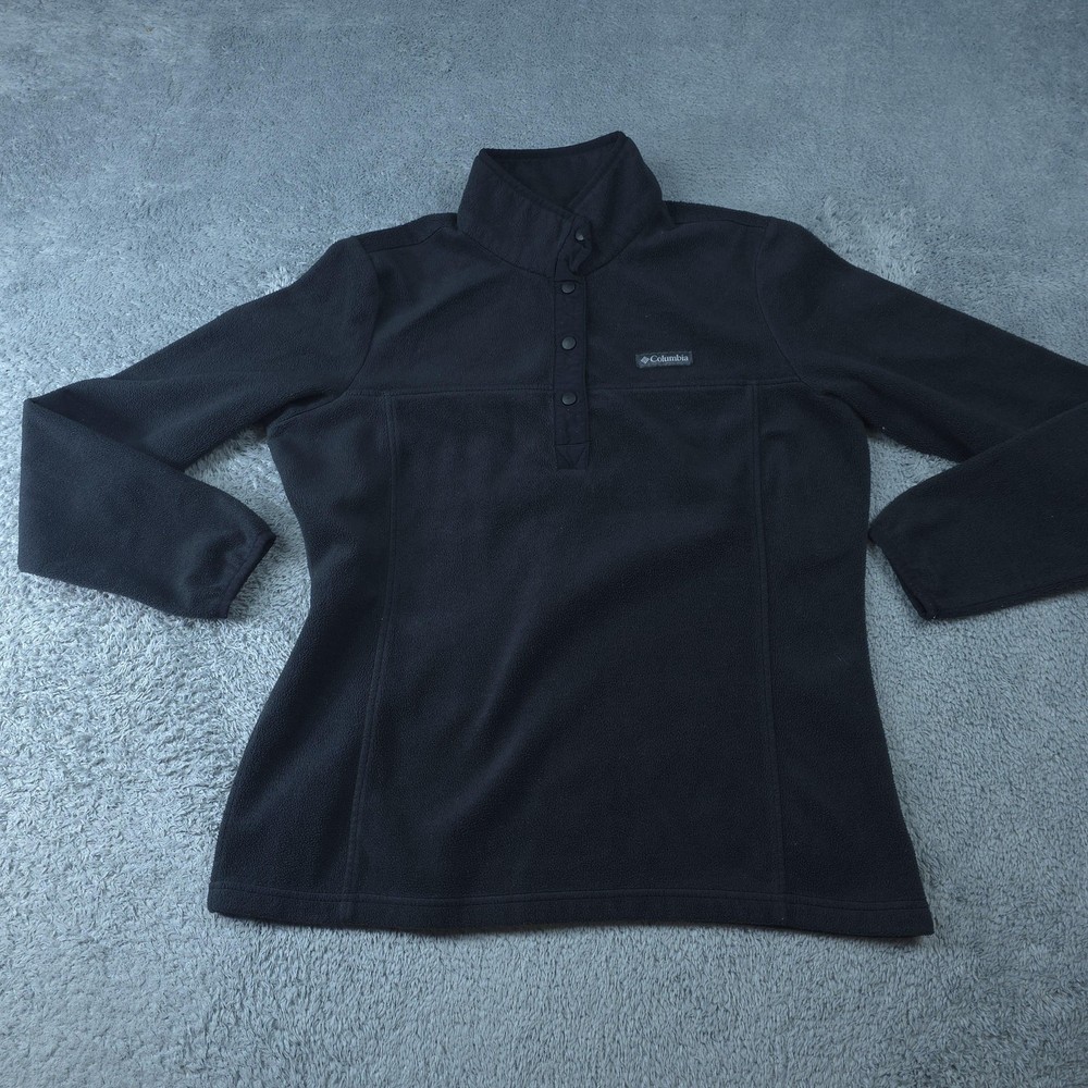 Columbia Pullover Womens Large Black Fleece Quarter Snap Mock Neck Outdoor Warm