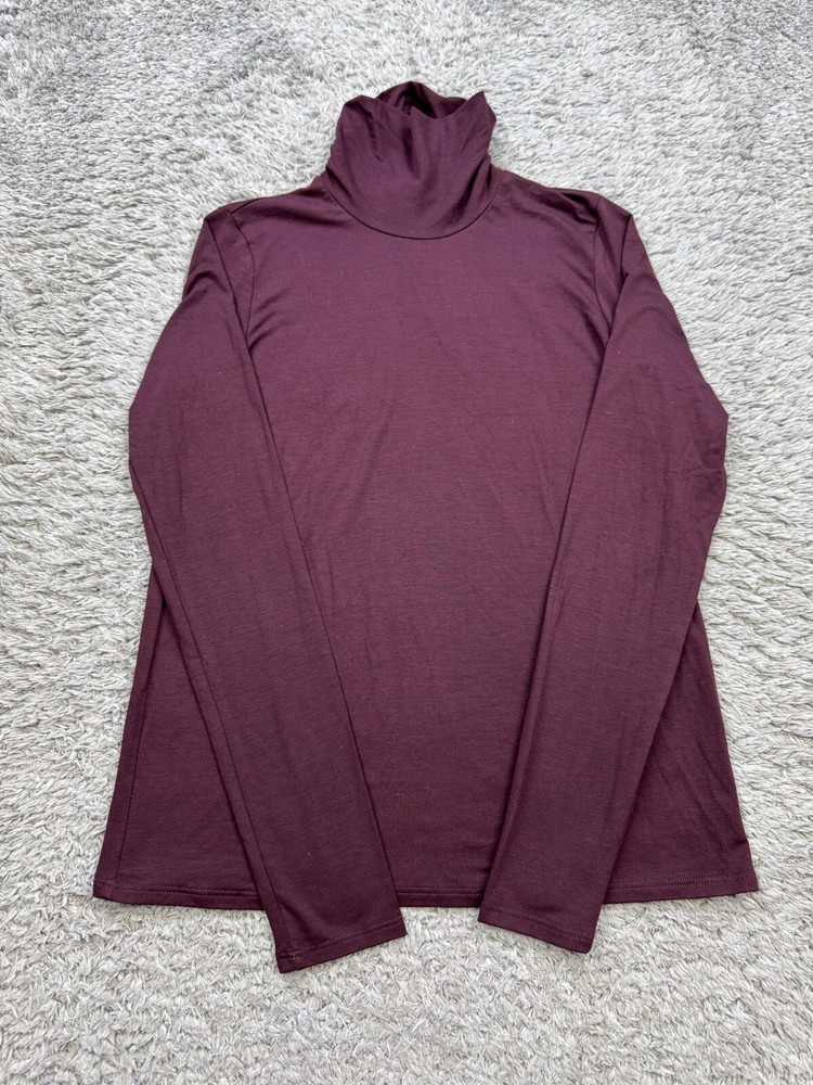 Eileen Fisher Sweater Women XS Wine Red Fine Merino Wool Lagenlook Turtleneck