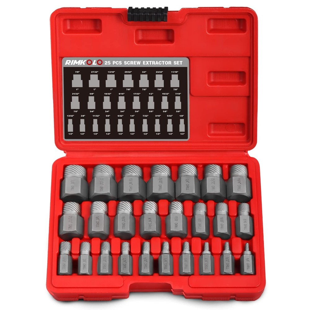 25-Piece CR-MO Screw Extractor Set for Easy Bolt Removal