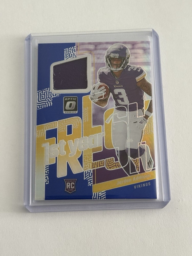 Jordan Addison 2023 Donruss Optic 1st Fresh Blue Pulsar Prizm Relic RC #FYF-JA