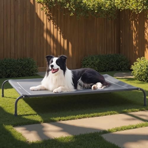Large Grey Elevated Outdoor Dog Bed 49x31.5x8 Inches