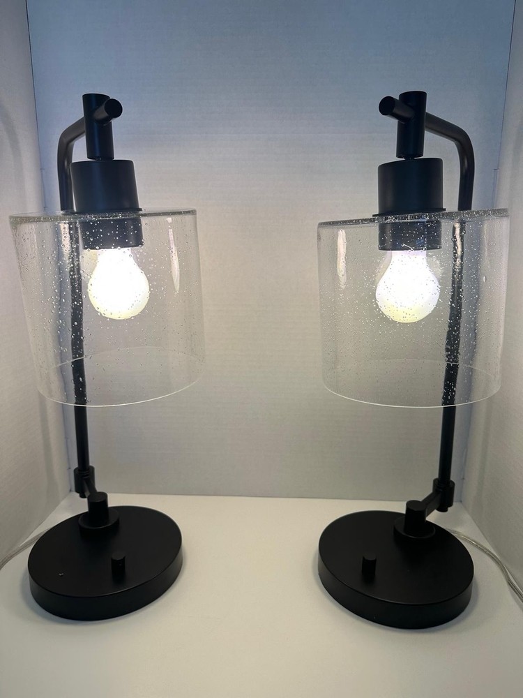 Threshold Hudson Retro Table Lamp Finish Antique Black Glass Shade