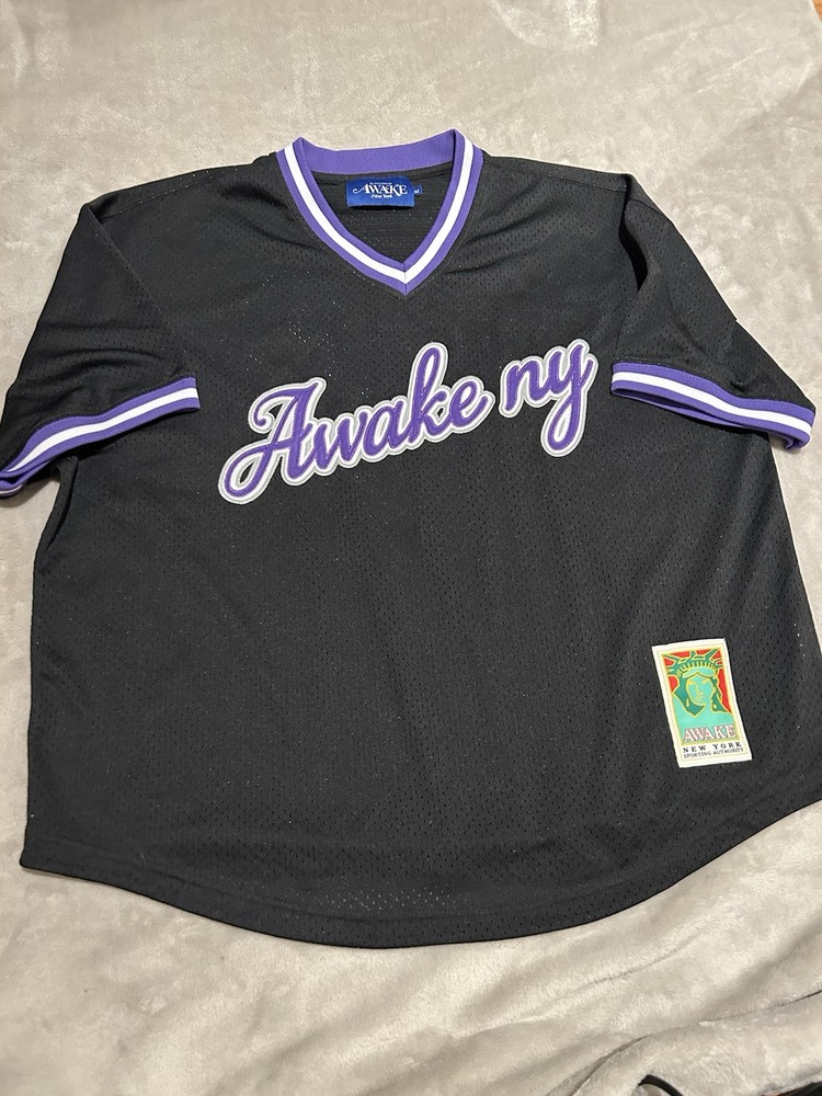 XL Black Awake Script Embroidered Baseball Jersey