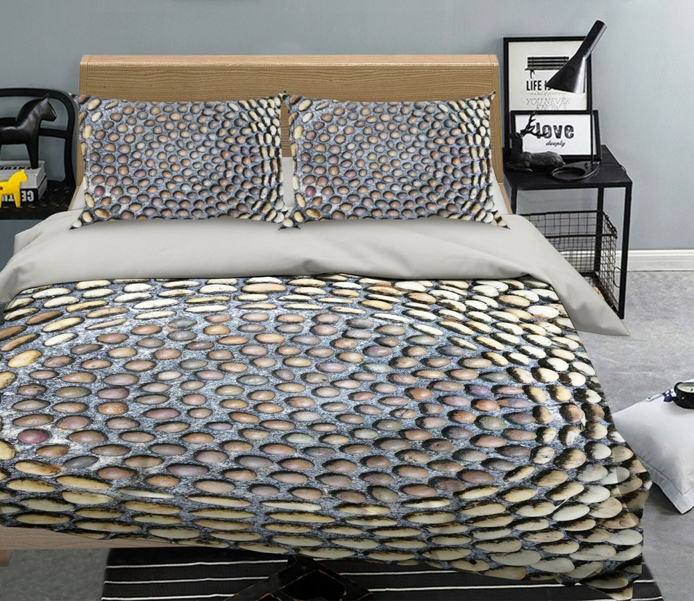 3D Round Stone ZHUA697 Bed Pillowcases Quilt Duvet Cover Set Queen King Amy