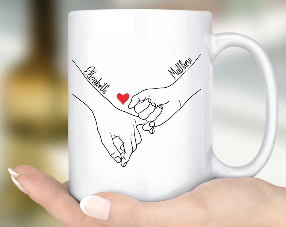 Personalized Pinky Promise Holding Hands Valentines Mug Cute Valentine's Day Gif