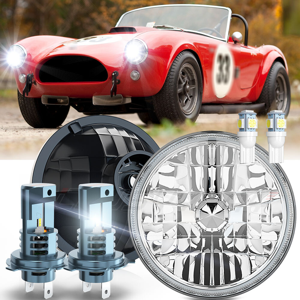 FIT for AC Shelby Cobra 1962-1973 7inch Round LED Headlights Hi/Lo Sealed Beam